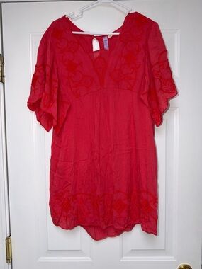 Alya Vibrant Embroidered Flutter-Sleeve Dress